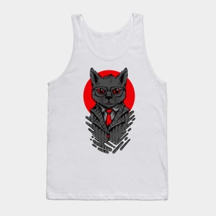 Cat Suit Serious Grey Red Tank Top